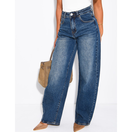 Hoch taillierte Jeans im Barrel-Schnitt, verwaschen