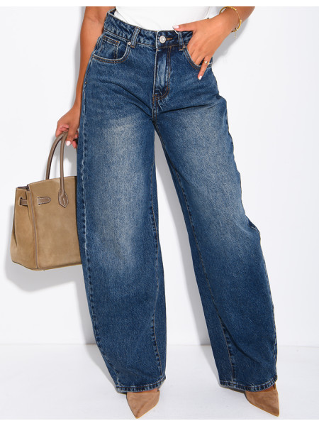 Hoch taillierte Jeans im Barrel-Schnitt, verwaschen