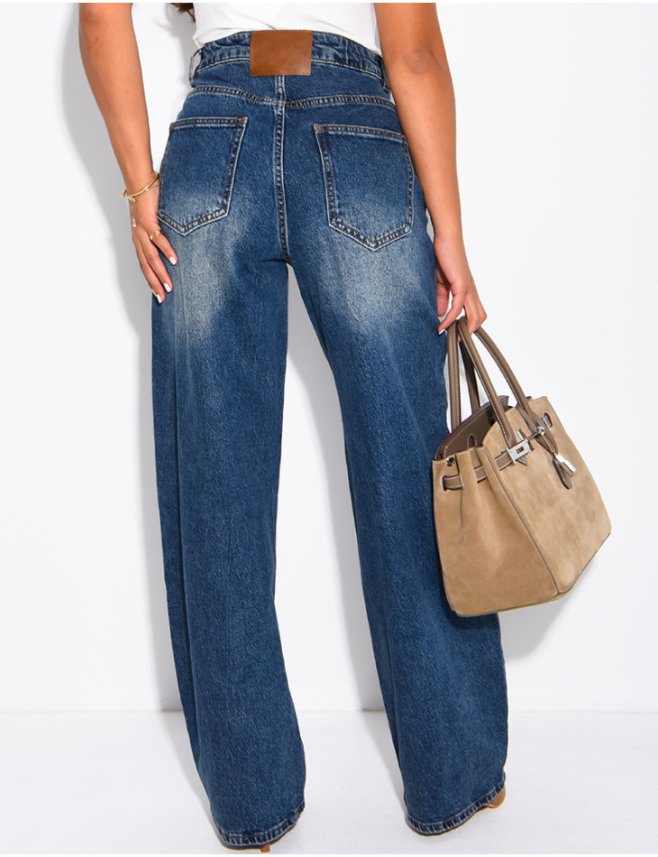 Hoch taillierte Jeans im Barrel-Schnitt, verwaschen