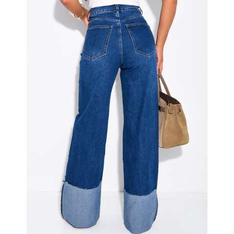 Jeans bleu brut retroussé