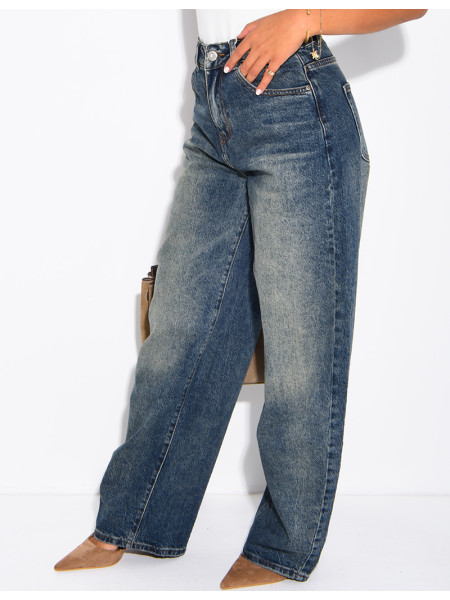 Hoch taillierte Jeans im Barrel-Schnitt, verwaschen