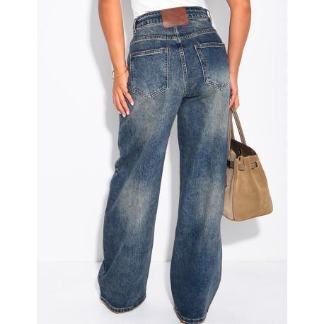 Hoch taillierte Jeans im Barrel-Schnitt, verwaschen