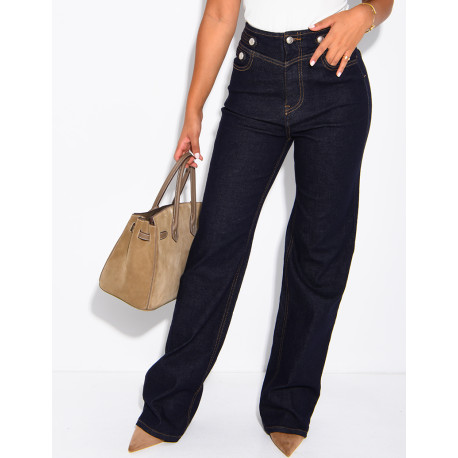 Raw-Blue-Jeans mit hoher Taille und Offiziersknöpfen im Flare-Schnitt