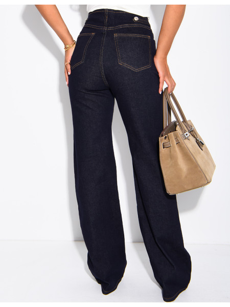 Raw-Blue-Jeans mit hoher Taille und Offiziersknöpfen im Flare-Schnitt
