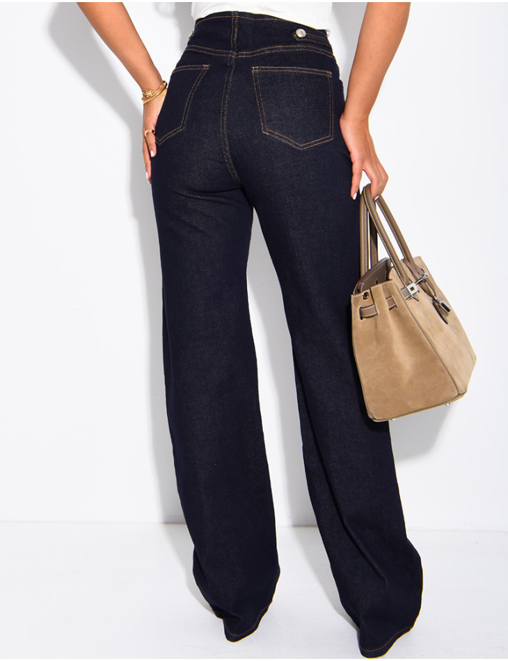 Raw-Blue-Jeans mit hoher Taille und Offiziersknöpfen im Flare-Schnitt