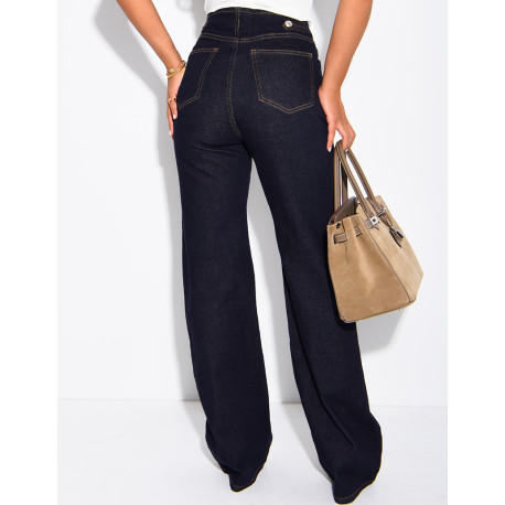 Raw-Blue-Jeans mit hoher Taille und Offiziersknöpfen im Flare-Schnitt