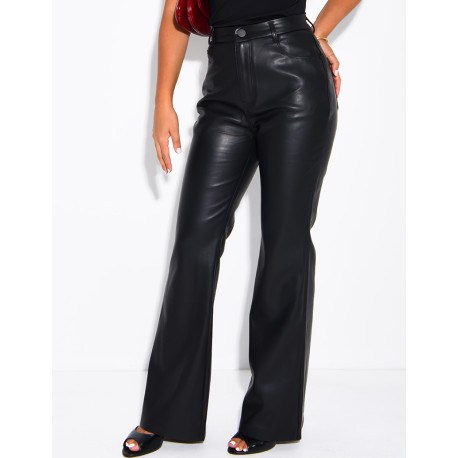 Faux leather flared trousers