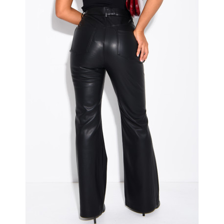 Faux leather flared trousers
