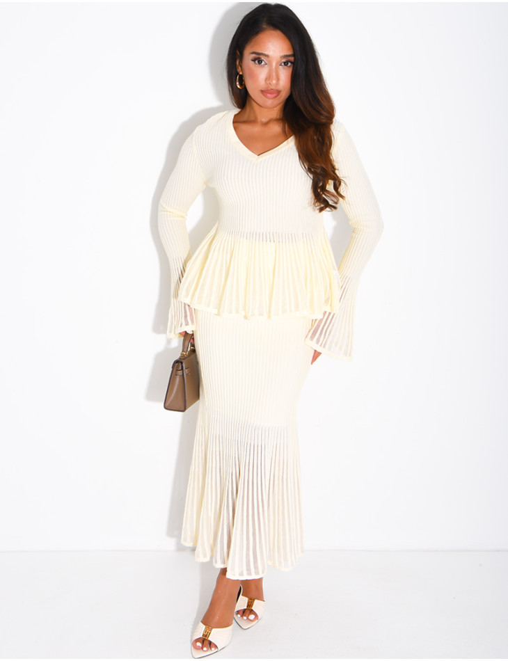 Ensemble en laine pull et jupe longue évasée