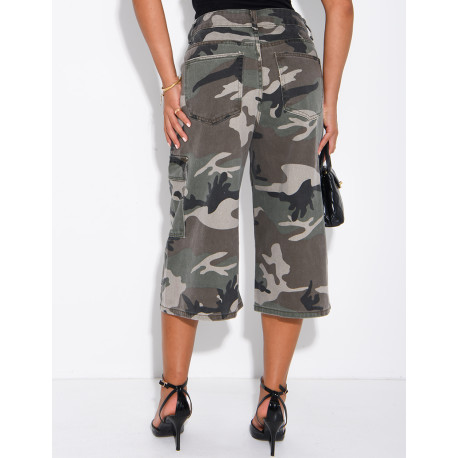 Cargo-Bermudas aus Jeansstoff mit Camouflage-Muster