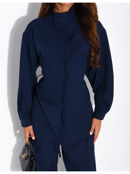 Set comprising straight-leg trousers and a button-up tie-front blouse