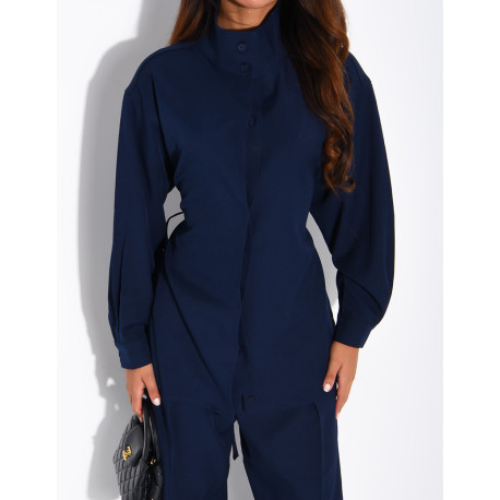 Set comprising straight-leg trousers and a button-up tie-front blouse