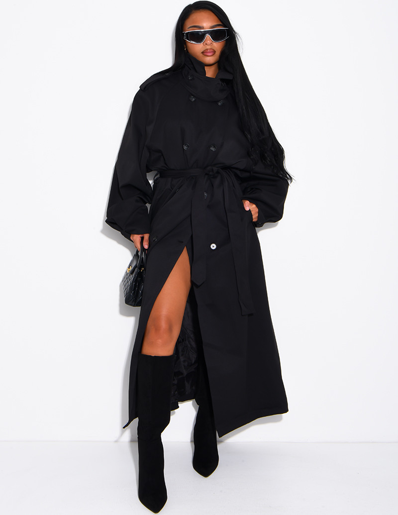 Long, oversized trench coat...
