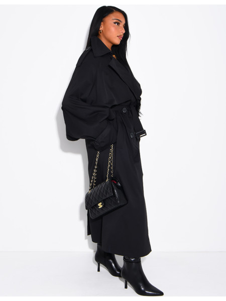 Oversized trench coat with cape-style panels on the sleeves