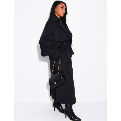 Oversized trench coat with cape-style panels on the sleeves