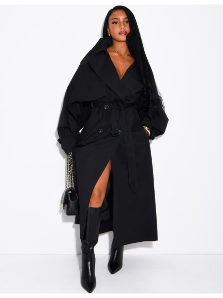 Oversized trench coat with cape-style panels on the sleeves