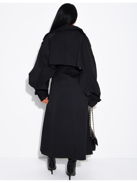 Oversized trench coat with cape-style panels on the sleeves