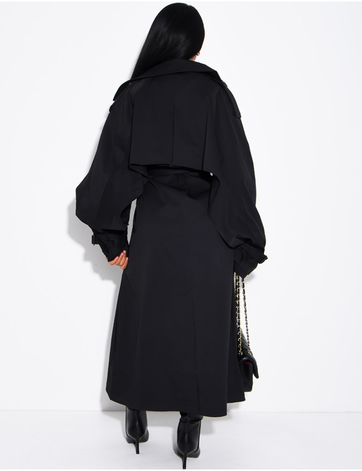 Oversized trench coat with cape-style panels on the sleeves