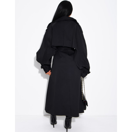 Oversized trench coat with cape-style panels on the sleeves