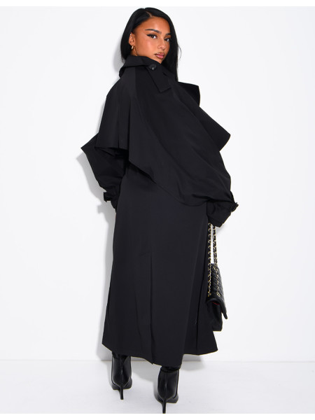 Oversized trench coat with cape-style panels on the sleeves