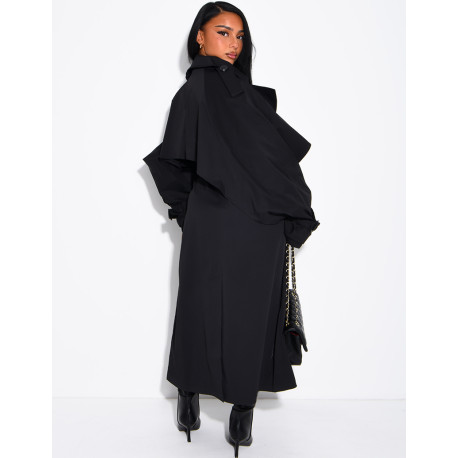 Oversized trench coat with cape-style panels on the sleeves
