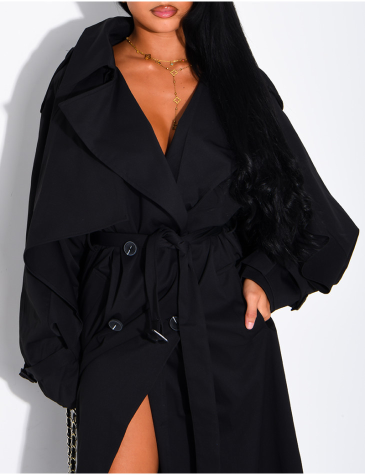 Oversized trench coat with cape-style panels on the sleeves