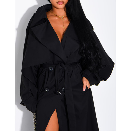 Oversized trench coat with cape-style panels on the sleeves