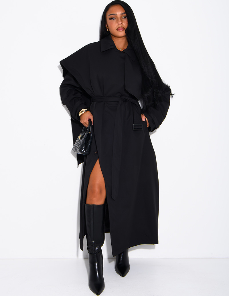 Long, oversized trench coat...