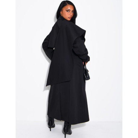 Long, oversized trench coat with a cape and waist belt
