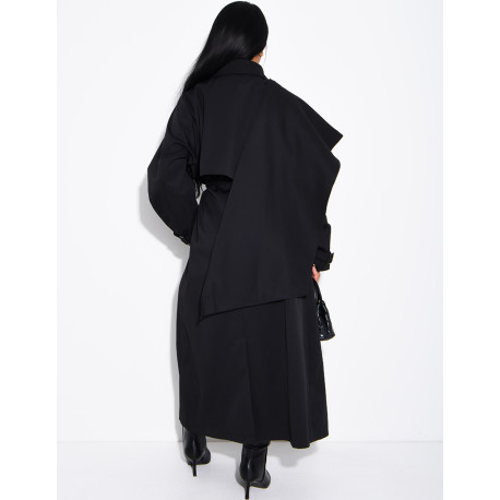Long, oversized trench coat with a cape and waist belt