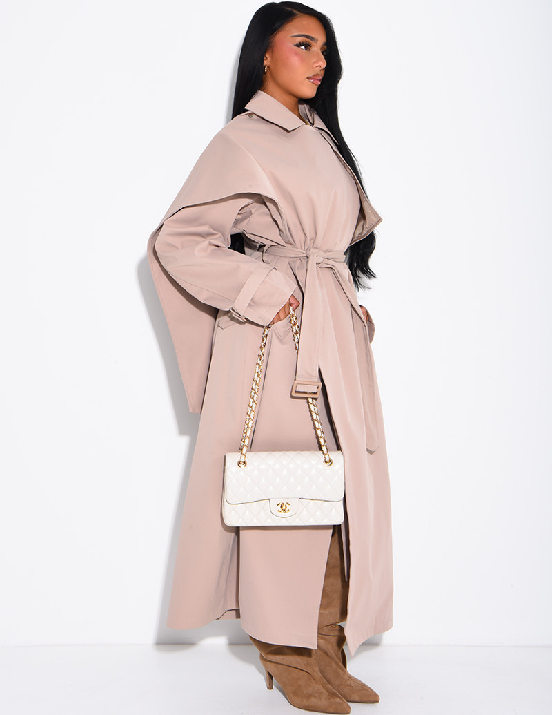 Long, oversized trench coat...