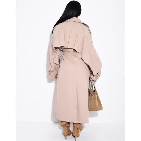 Oversized trench coat with cape-style panels on the sleeves