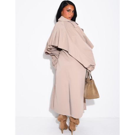 Oversized trench coat with cape-style panels on the sleeves