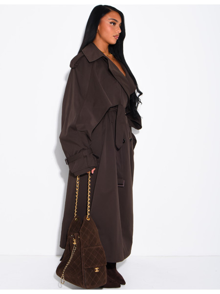 Oversized trench coat with cape-style panels on the sleeves