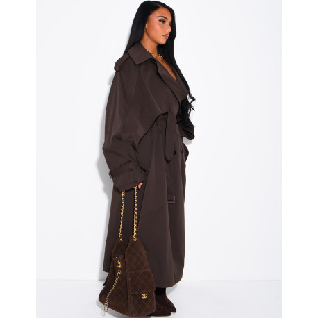 Oversized trench coat with cape-style panels on the sleeves