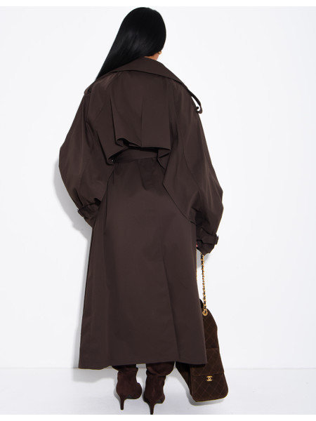 Oversized trench coat with cape-style panels on the sleeves