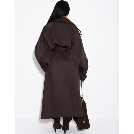 Oversized trench coat with cape-style panels on the sleeves