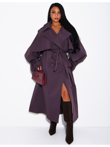 Oversized trench coat with cape-style panels on the sleeves