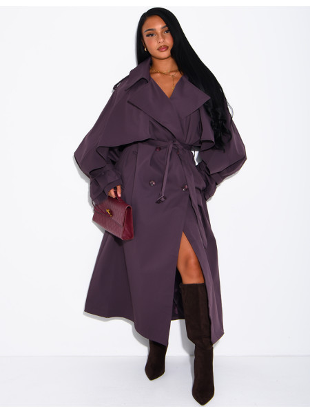 Oversized trench coat with cape-style panels on the sleeves