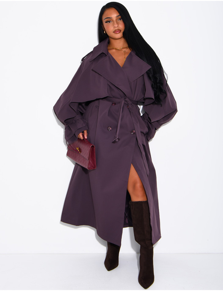 Oversized trench coat with cape-style panels on the sleeves