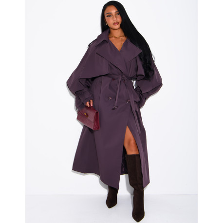 Oversized trench coat with cape-style panels on the sleeves