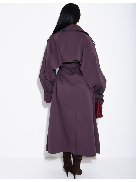 Oversized trench coat with cape-style panels on the sleeves