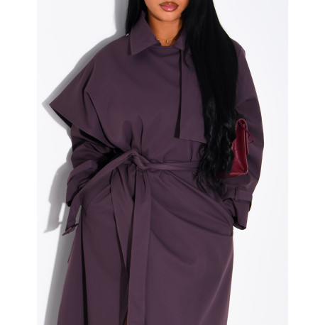 Long, oversized trench coat with a cape and waist belt
