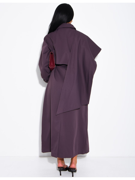 Long, oversized trench coat with a cape and waist belt