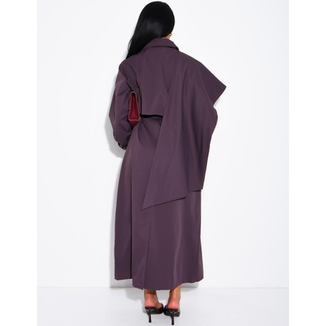Long, oversized trench coat with a cape and waist belt