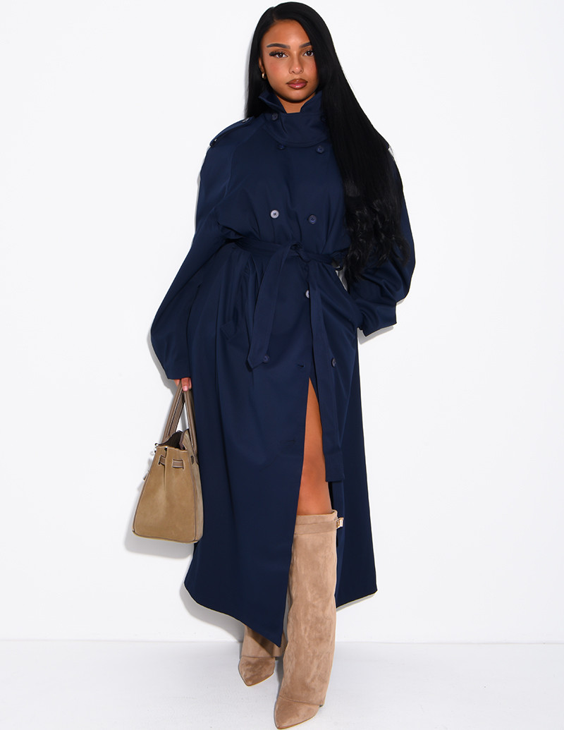 Long, oversized trench coat...