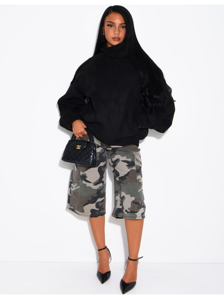 Oversized jacket with a stand-up collar in suede-effect fabric