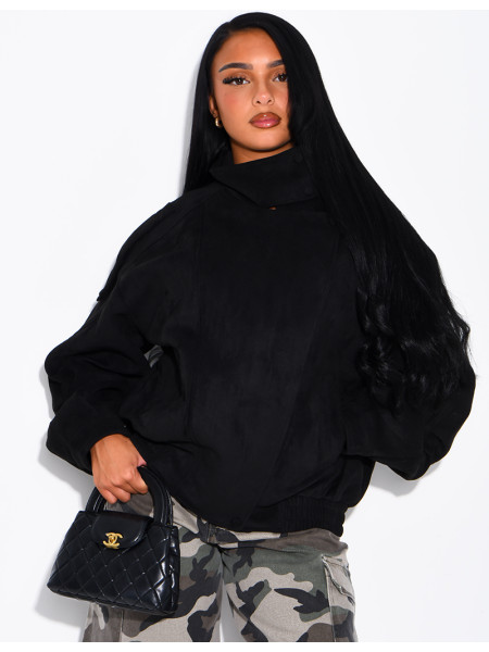 Oversized jacket with a stand-up collar in suede-effect fabric