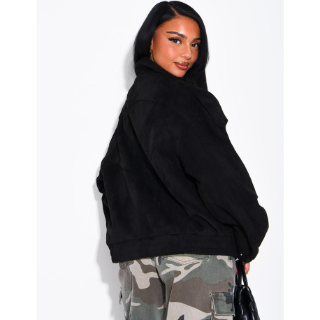 Oversized jacket with a stand-up collar in suede-effect fabric