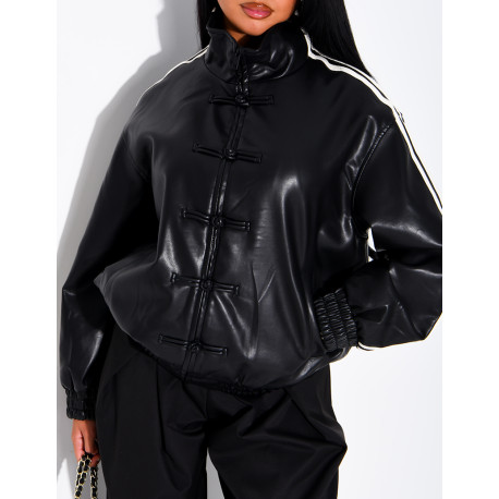 Kunstlederjacke mit geknoteten Knöpfen